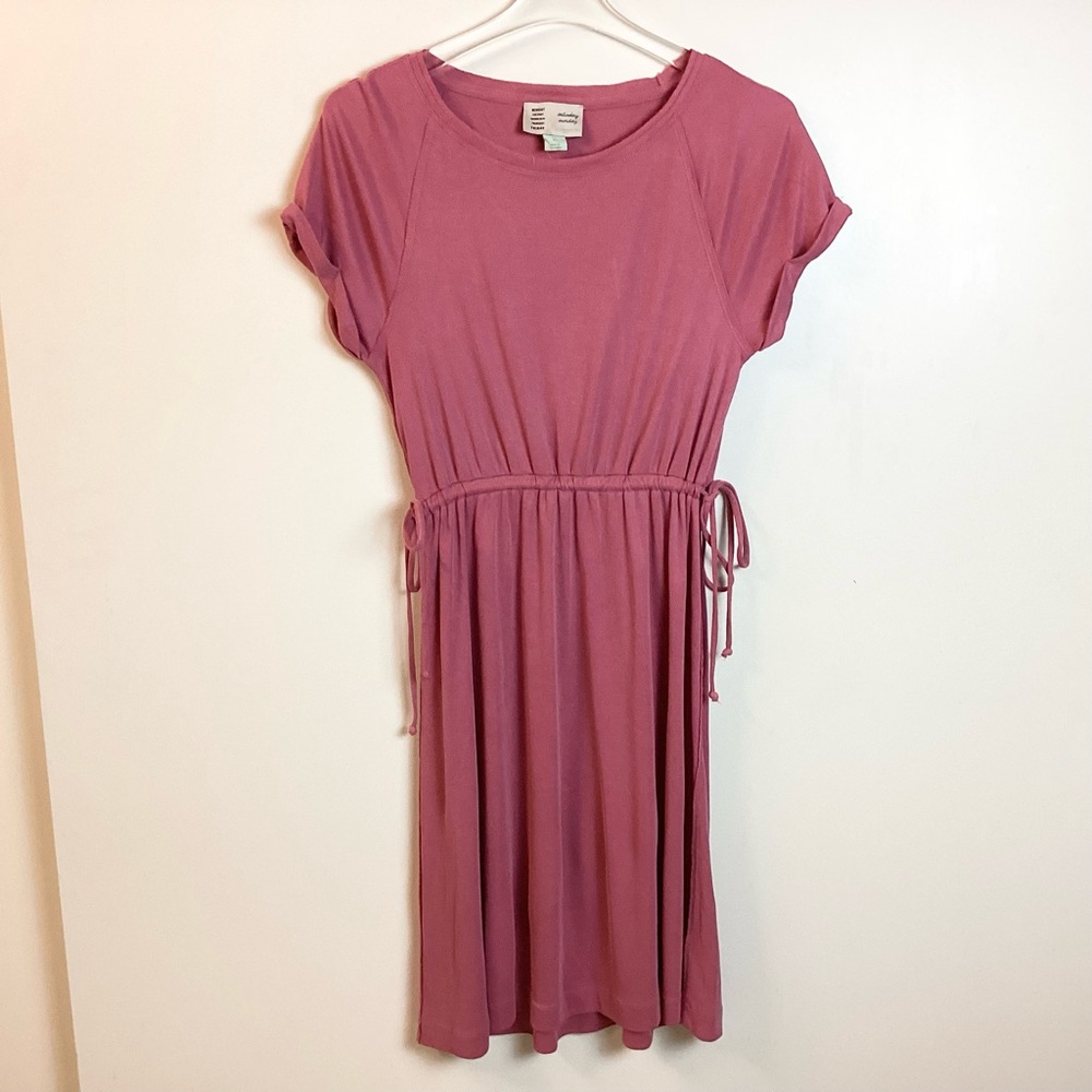 Anthropologie Short Sleeve Ribbed Drawstring Waist Dress by Saturday Sunday - XS